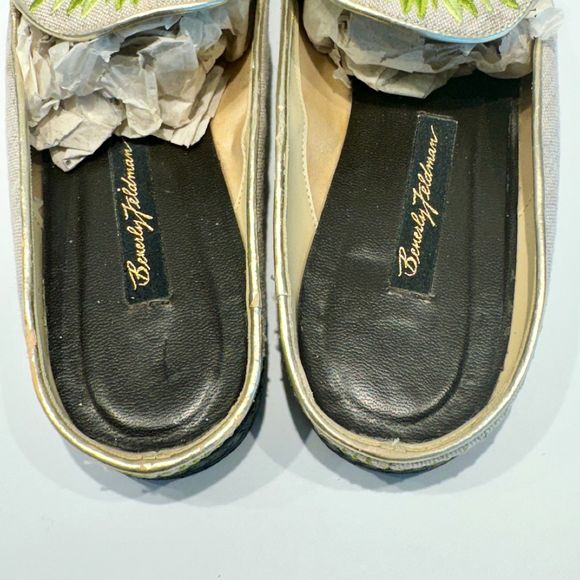 Beverly Feldman Beaded Monkey Palm Mules Vintage 7B - Picture 3 of 9